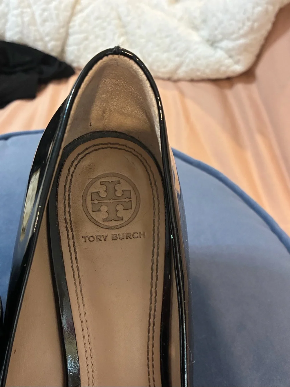 Tory Burch Black Patent Leather Wedge Pumps
